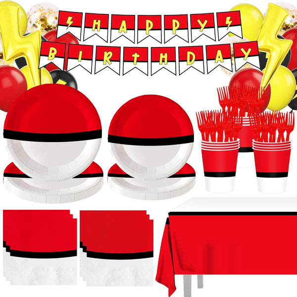 144Pcs Cartoon Animation Birthday Party Supplies Decorations for Birthday,Cartoon Theme Party Favors Including Banner, Plates, Cups, Napkins, Cutlery and Tablecloth for 24 Guests