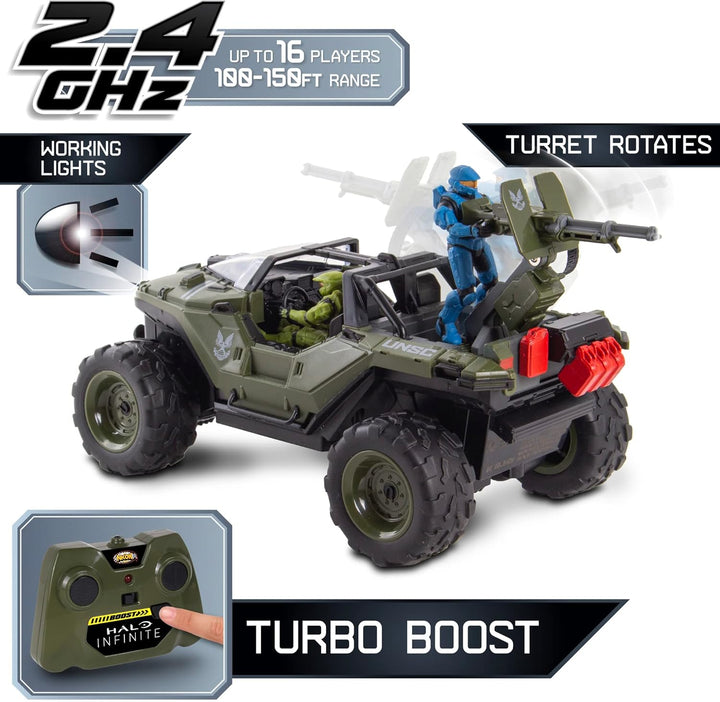 Halo Infinite RC: Battle Hog UNSC Warthog -W/Master Chief & Spartan, 2.4 Ghz Radio Control W/Turbo Boost Vehicle