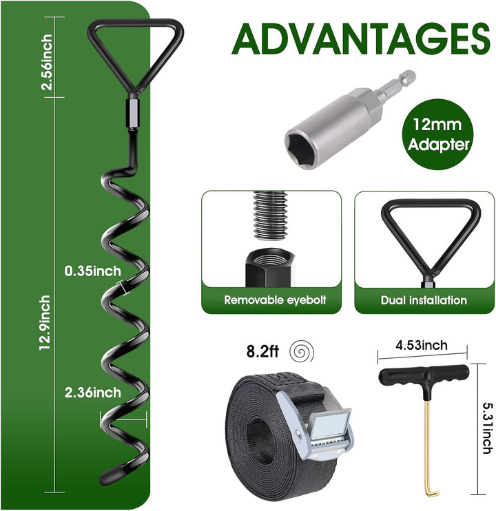 Trampoline Stakes Heavy Duty Trampoline Anchors Kit, Spiral Screw in Ground Anchors with Straps, Earth Anchors Earth Anchors Swing Set Anchors for Trampoline