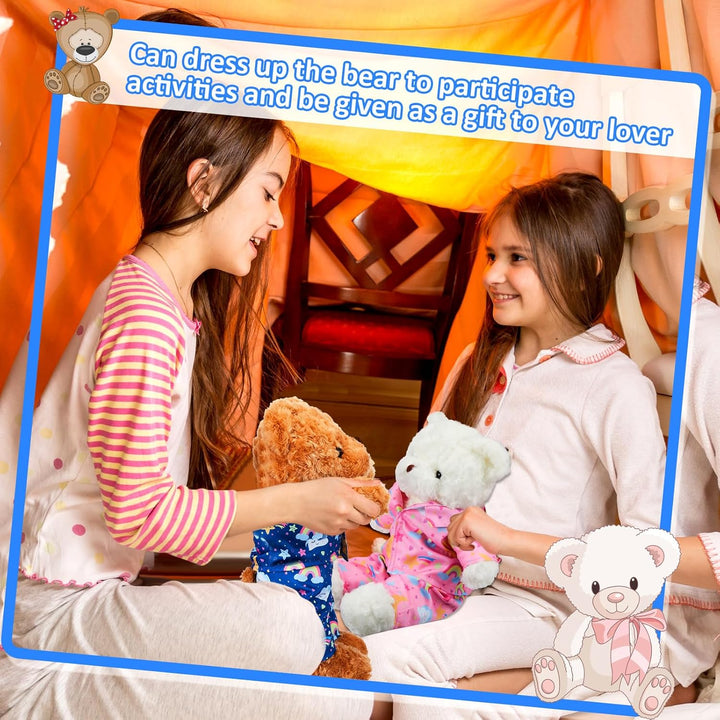 2 Pack Blue and Pink Bear Clothes Outfit, Fit Most 12-16 Inch Bears Stuffed Animal Pajamas Plushie Clothes for Stuffed Animals, Pre-Kindergarten Toys(Rainbow Style)