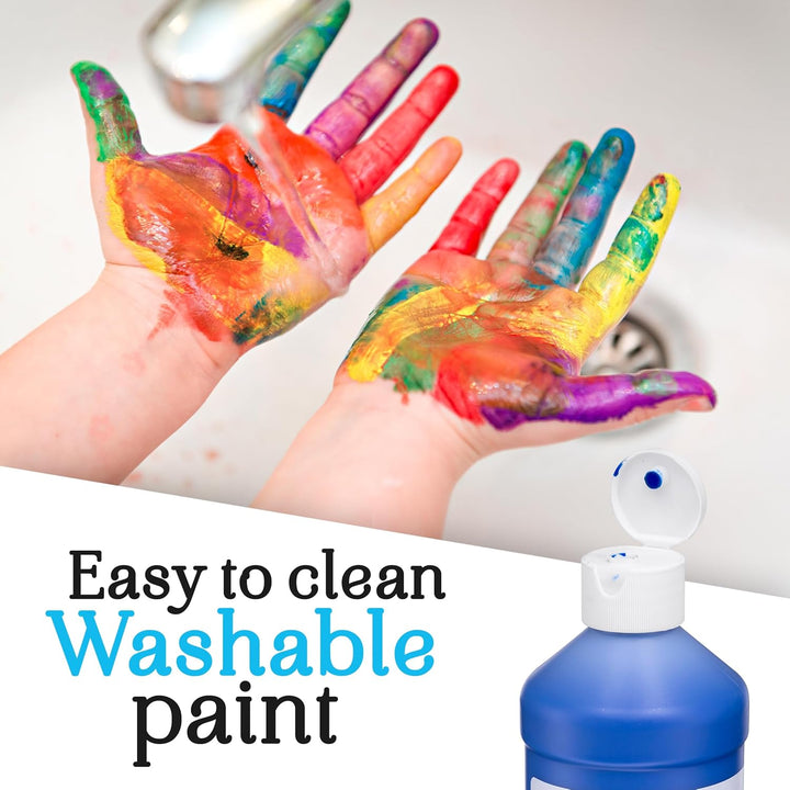Washable Paint for Kids – (8 Colors, 16 Oz Each) Made in USA, Non-Toxic Tempera Paint Set – Bulk Classroom Paints for Students, Finger Painting, School Use – 8 Pack