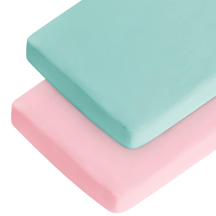 Pack and Play Sheets Boy Girl, 2 Pack Portable Playard Sheet Fits for Graco Pack N Play, Snug Fit Breathable Soft Fitted Playpen Sheet, Mini Crib Sheets, Grey & Navy