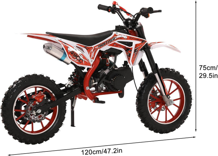 Kids Dirt Bike 50CC 2-Stroke Youth Pit Bike - Off-Road Gas Dirt Motorcycle with Pull Start Gas Power Motocross Children Pocket Motorbike (USA Stock) Max Speed 40KM/H 330LBS Red