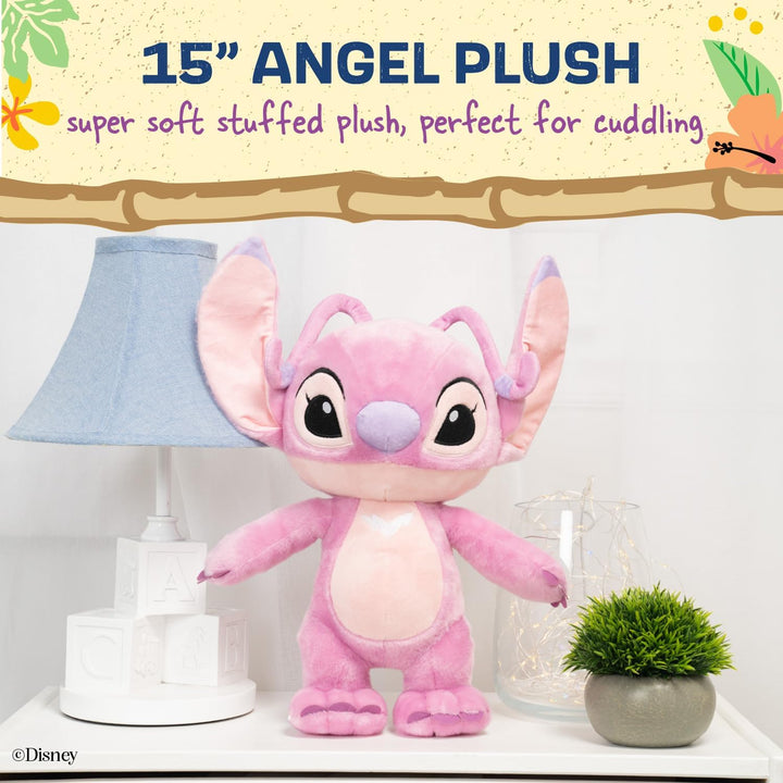 Disney Baby Lilo & Stitch Angel Soft Huggable Stuffed Animal Cute Plush Toy for Toddler Boys and Girls, Gift for Kids, Pink Angel 15 Inches