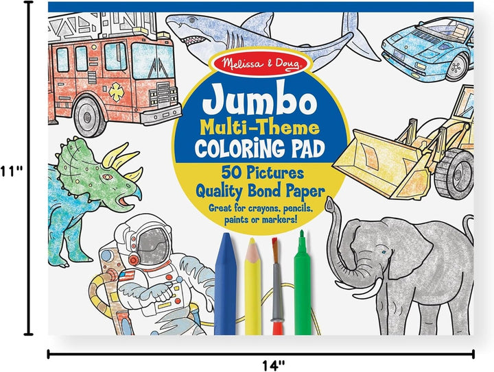 Jumbo 50-Page Kids' Coloring Pads 3-Pack - Animals, Vehicles, and Multi-Themed - FSC Certified