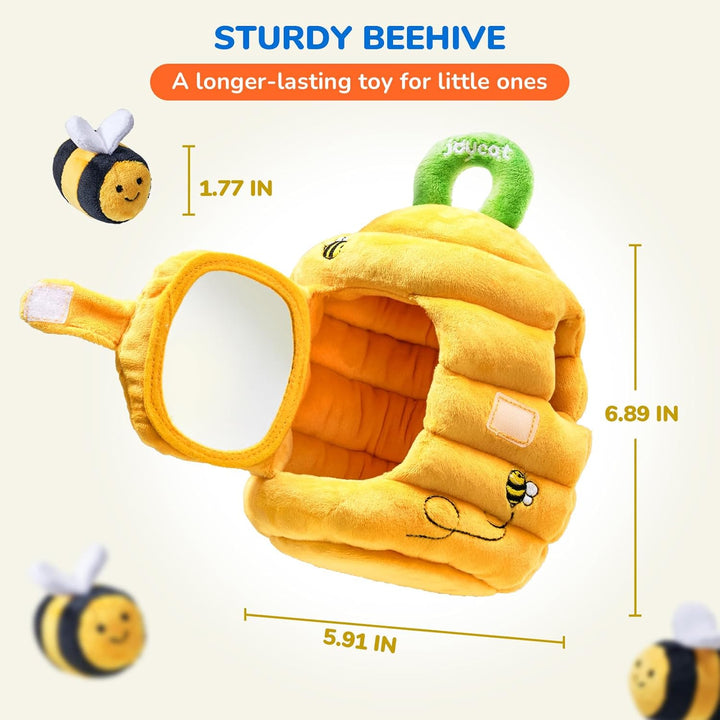 Baby Toys 6-12 Months - Soft Baby Beehive with 5 Sensory Bees - Rattle, Crinkle Paper, Squeaker, Mirror, Busy Montessori Soft Toys for Toddlers 0-3 Years Old - Bee Plush Boy Girl Birthday Gift