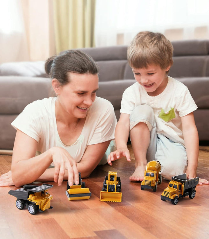 Alloy Small Construction Cars Vehicles, Die Cast Mini Construction Truck Toys, Heavy Duty Bulldozers Excavator Cement Dump Toys Outdoor Easter Gifts for Kids Toddler