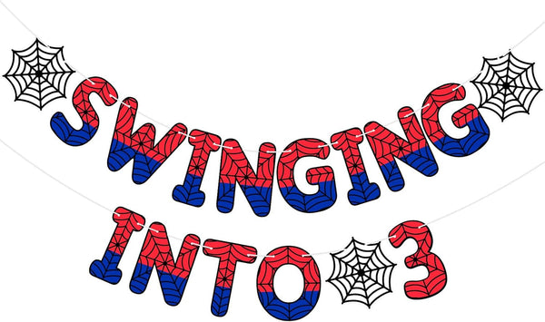 Spider Theme 3Rd Birthday Banner, Pre-Strung Swinging into 3 Banner, Ghost Spider 3Rd Birthday Decorations Party Supplies for Kids, Third Decor for 3 Year Old Boys Girls(Multicolor)