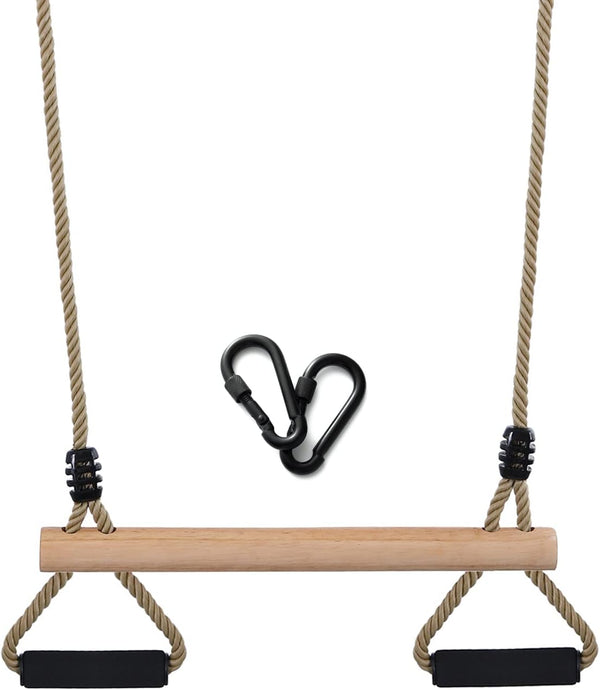 Wooden Trapeze Swing Bar with Gym Rings for Children'S Swing Set Indoor Outdoor Garden,Yard,Playground