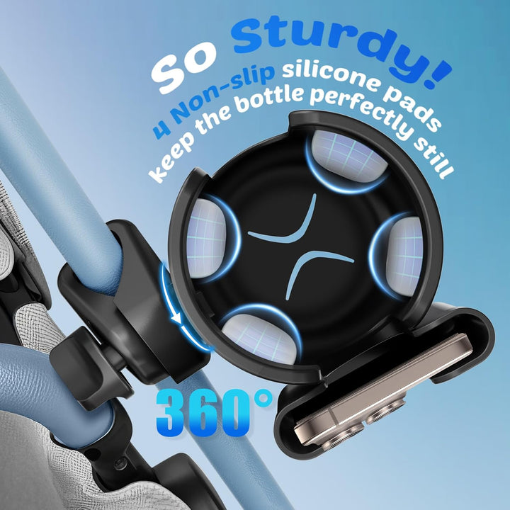 Cup Holder for Walker, Stroller Cup Holder Attachment with Phone Holder, Wheelchair/Stroller Accessories for Uppababy, Nuna, Doona, Rollator, Bike, Scooter, Baby Travel Essential