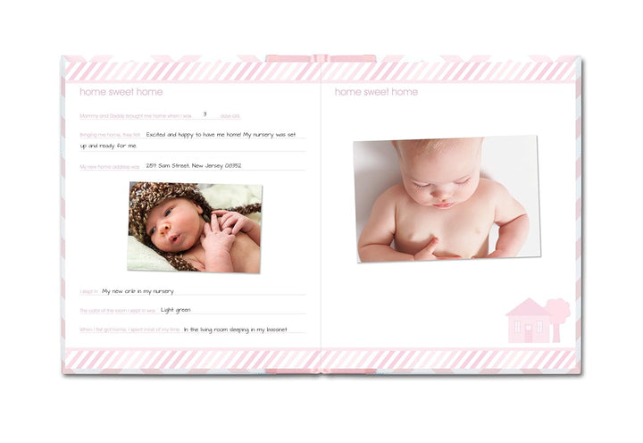 Baby Memory Book, First 5 Years Baby Milestone Book, Pregnancy Journal, Gender Neutral Newborn Keepsake, with Clean-Touch Ink Pad for Baby'S Handprint or Footprint, Pink Chevron