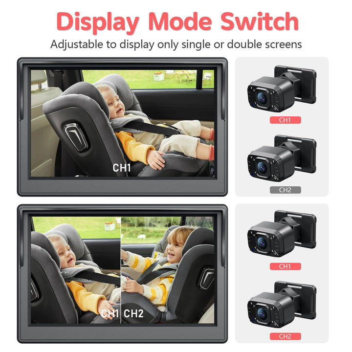 Baby Car Camera, Dual Channel 5 Inch Display with 2 IR Night Vision Camera, Easily Install Baby Car Mirror 1080P Clear Car Baby Camera for Rear Facing Seat Backseat ACZ403