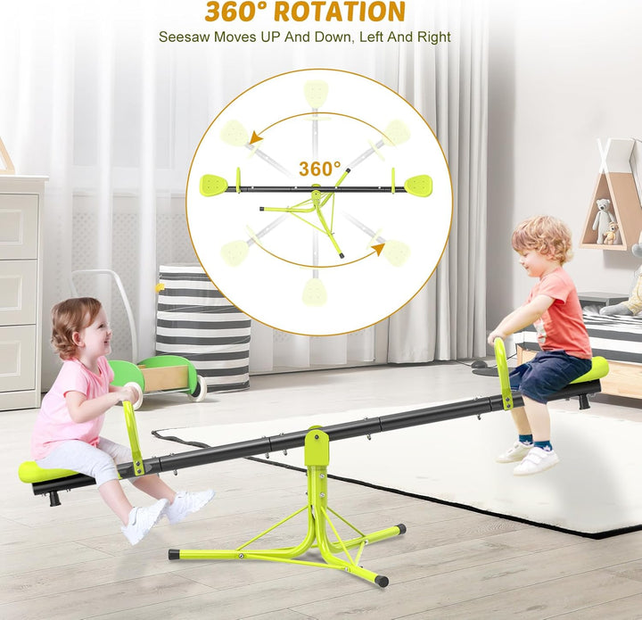 Teeter Totter Seesaw for Kids Outdoor for Ages 4-8 Toddler Seesaw Sit and Spin Teeter Totter outside Outdoor Toys Swiveling 360 Degrees Rotating for Children Age 3 4 5 6 7 8 (Light Green)