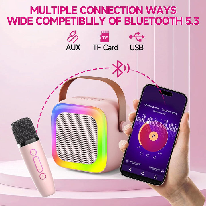 Mini Karaoke Machine for Kids Teen Adults, Kids Karaoke Machine with 2 Wireless Microphones and LED Lights Toys for Party, Home, Gifts for 4 5 6 7 8 9 10 11 12+ Years Girls Boys(Pink)