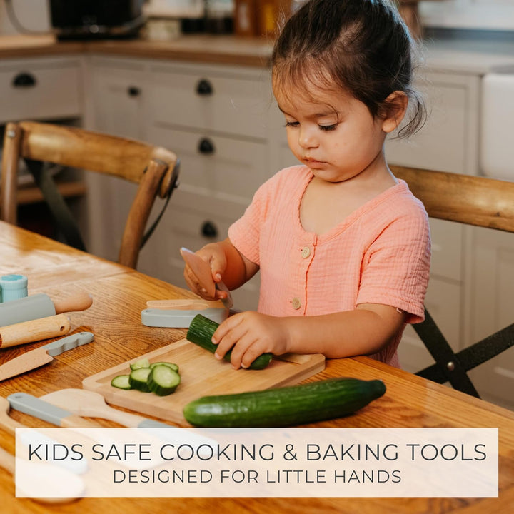 Wooden Cooking & Baking Set for Kids - Safe & Real Kitchen Tools Give Toddlers a Fun Cooking Experience - Durable Utensils Are Perfect for Gifting to Create Lasting Family Memories