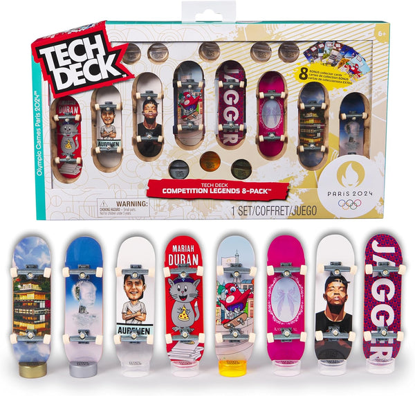, Competition Legends 8-Pack Fingerboards with Collectible Cards, Olympic Games Paris 2024, Customizable Mini Skateboards, Kids Toys for Ages 6 and Up