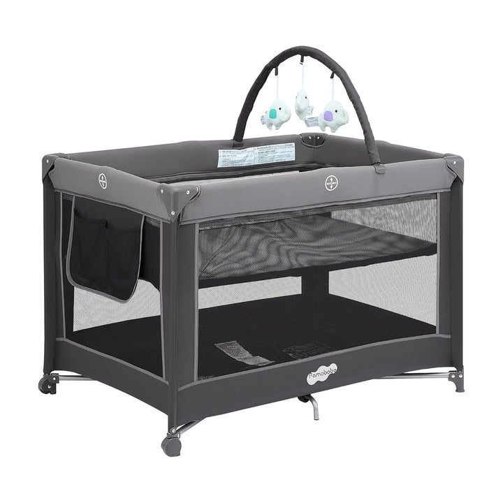 Portable Playard,Sturdy Play Yard with Padded Mat and Toy Bar with Soft Toys