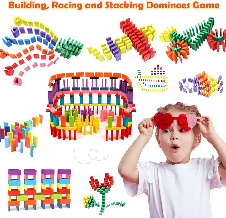 1000 Piece Dominoes Set for Kids with Extra 20 Blocks, Colorful Dominos Tiles for Building, Stacking, Racing, Tumbling, Wood Domino with Storage Bag and Box, Educational Toy