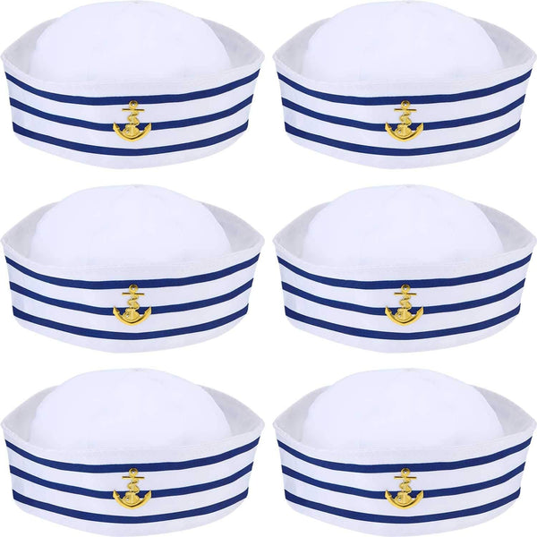 6 Pieces Sailor Captain Navy Hat Blue with White Sail Hats for Kid Navy Costume Dressing up Party Accessory(Classic Style)
