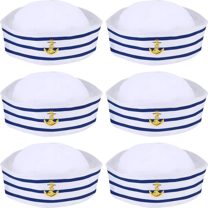 6 Pieces Sailor Captain Navy Hat Blue with White Sail Hats for Kid Navy Costume Dressing up Party Accessory(Classic Style)