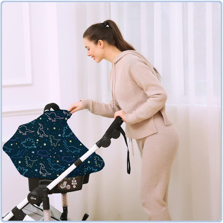 Car Seat Covers Canopy Cover - Multi-Use Cover Carseat Canopy, Breathable Breastfeeding Cover, Car Seat Covers for Bbies, Boys & Girls Shower Gifts (Dark Blue Dinosaur)