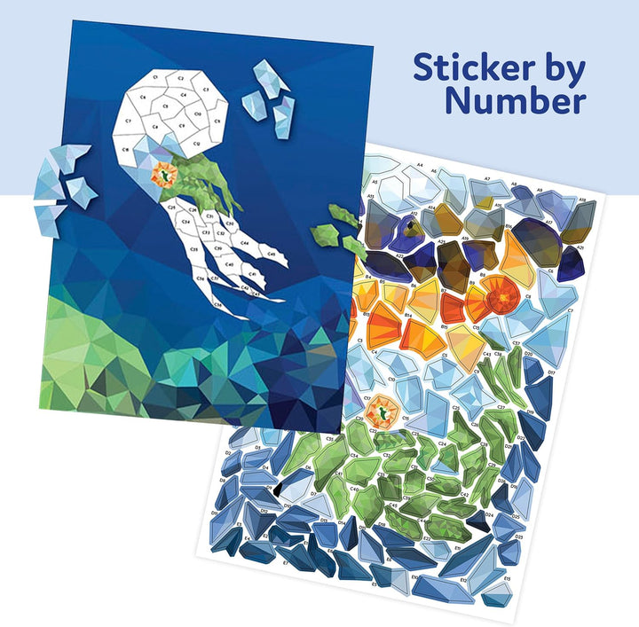 Sticker by Number Book Set for All Ages, Sticker Mosaics for Fun and Relaxation, Sticker Books for Adults with Tear-Out Pages Featuring Animals, Ocean Life, and Plants (Set of 4 Books)