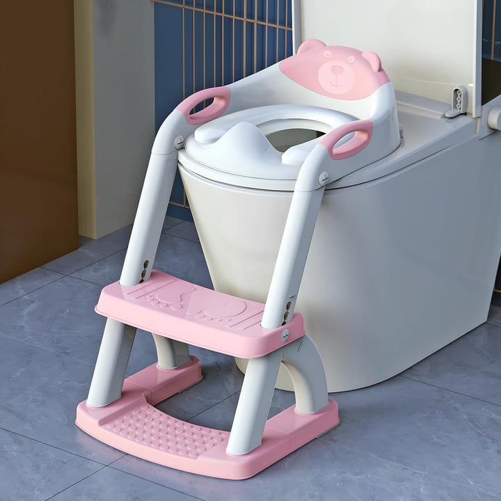 Potty Training Seat with Step Stool Ladder,  Potty Training Toilet for Kids Boys Girls Toddlers - Comfortable Safe Potty Seat with Anti-Slip Pads Ladder Grey