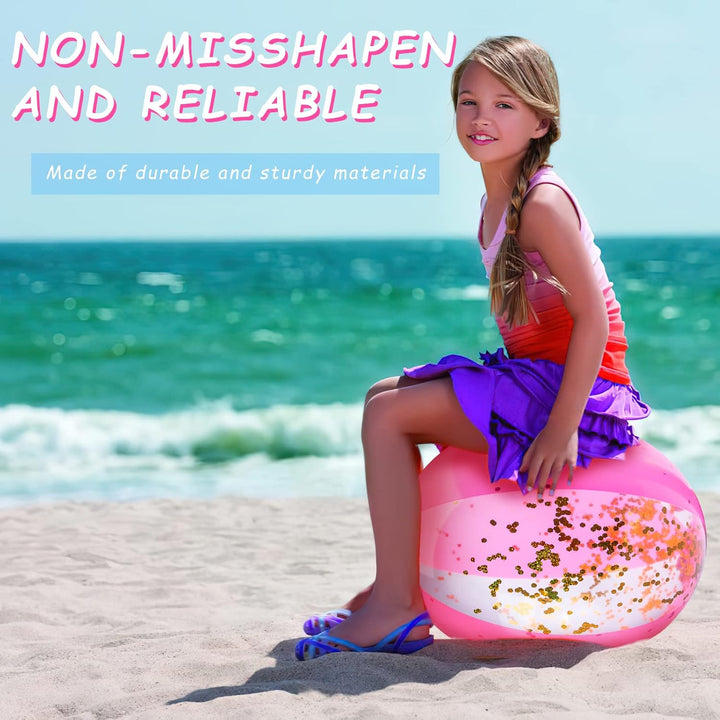 Beach Ball, 16" Glitter Beach Ball Inflatable Beach Balls for Kids & Toddlers Pool Balls Summer Party Favors