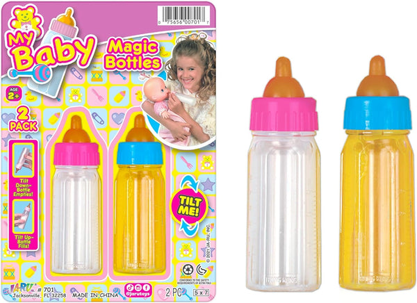 Magic Baby Doll Bottles Milk Bottle and Juice Bottle, Great Baby Doll Accessories. Set with 2 Bottles. 701-1
