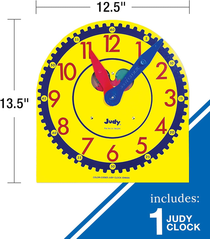 13" X 12" Judy Clock, Time-Telling Teaching Clock for Kids, Classroom Clock for Teaching Time, Analog Clock, Teaching Clock for Classroom or Home School, Kindergarten to 3Rd Grade