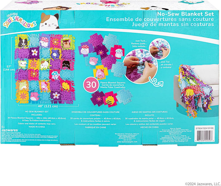 Squishmallows No-Sew Blanket Kit, Set Includes Assorted Polar Fleece Squares, Ideal Craft Activity for Girls & Boys