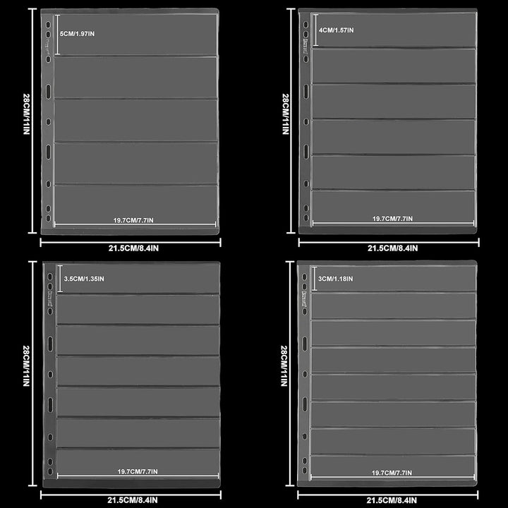 Stamp Collection Inserts - Collector Stamp Album 12 Sheets with 4 Mixed Sizes Single Side for Stamp Collection Binder Kit IS02MX112