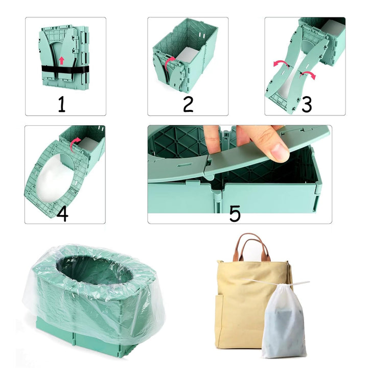 Portable Potty Seat for Toddler Foldable Travel Potty Training Toilet Seat with Cleaning Bags Reusable for Outdoor Camping, Travel, Kids Toddler Travel Potty Seat (Green)