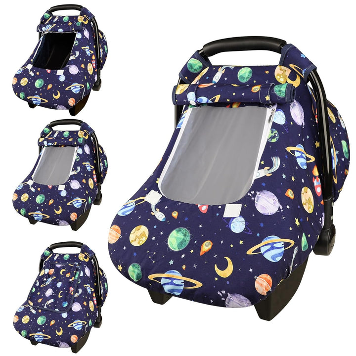Floral Baby Carseat Cover Girls,  Infant Car Seat Covers Canopy for Newborn with 2 Layers Windows of Breathable Mesh/Fabric, Lightweight Polyester/Minky Dot Backing, Snug Fit Most Baby Car Seat