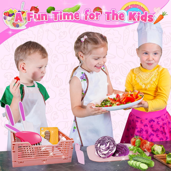 Kids Kitchen Knife Set for Real Cooking & Basket,Montessori Toys for 3 4 5 6 7 8 9 10 Year Old Girls Birthday Gifts, Toddler Knife Set, Toddler Kitchen Tools
