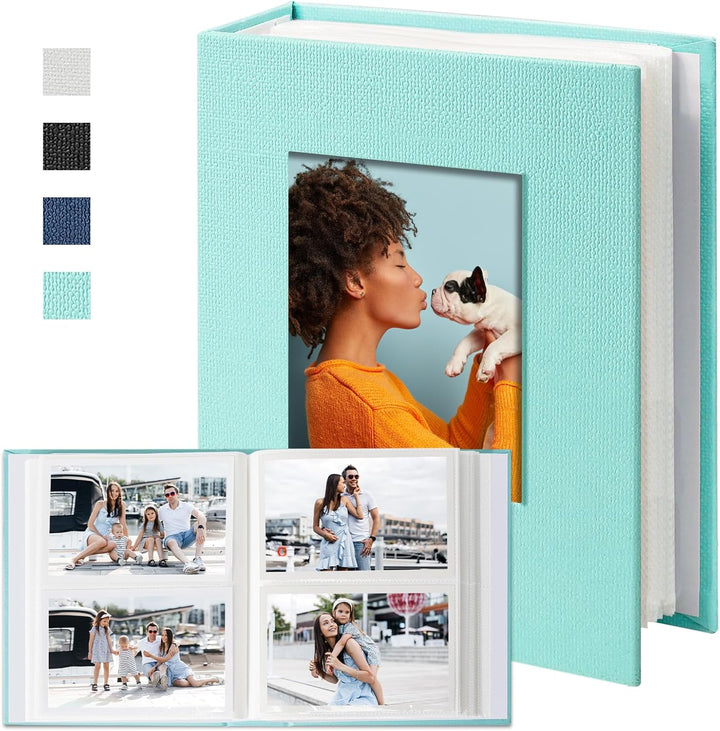 Small Photo Album 4X6 Slip-In Picture Album 50 Pages Holds 100 Photos, Portable Photo Book 4X6 for Wedding Family Baby Travel Blue