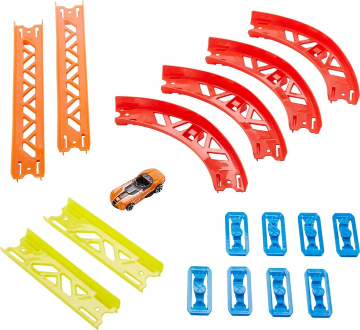 Toy Car Track Set, Track Builder Unlimited Playset Premium Curve Pack, 16 Component Parts & 1:64 Scale Vehicle