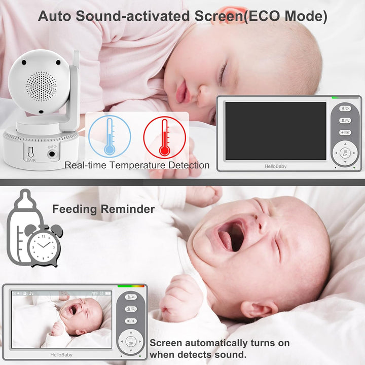 4.3'' Video Baby Monitor with 30 Hours Battery, Remote Pan-Tilt-Zoom Baby Monitor No Wifi, Baby Monitor with Camera and Audio, Night Vision, ECO Mode, Two-Way Talk, 8 Lullabies, 1000Ft Range