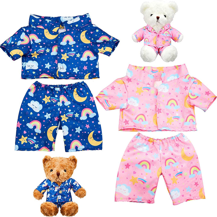 2 Pack Blue and Pink Bear Clothes Outfit, Fit Most 12-16 Inch Bears Stuffed Animal Pajamas Plushie Clothes for Stuffed Animals, Pre-Kindergarten Toys(Rainbow Style)