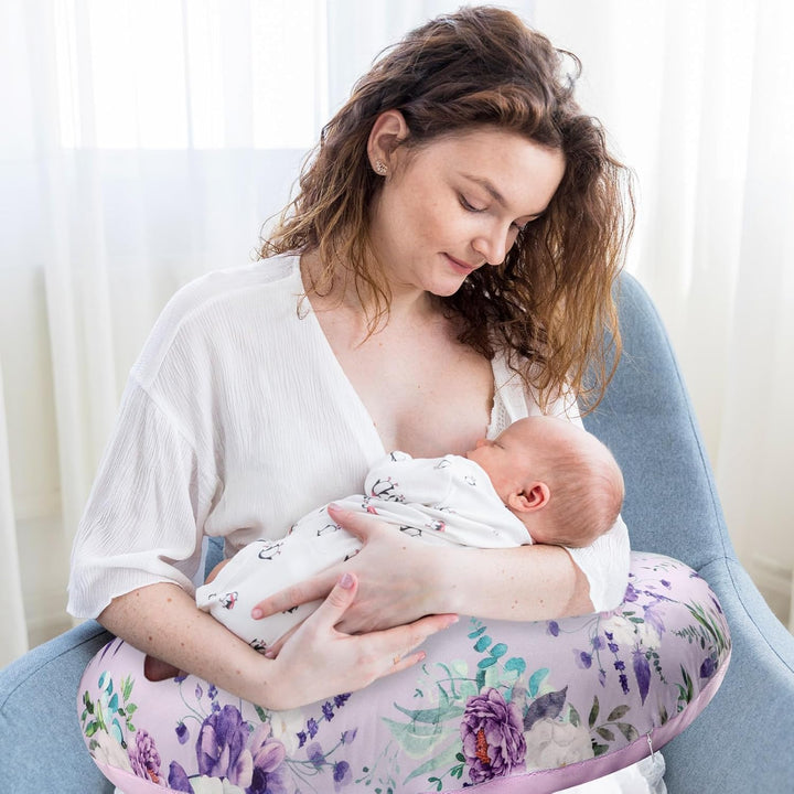 Nursing Pillow Cover 1 Pack, Removable Nursing Pillow Cover for Breastfeeding Pillows, Super Soft Comfortable Slipcover for Boy and Girls, Purple Floral