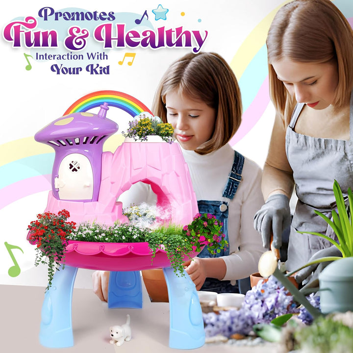 Kids Fairy Garden Kit | Indoor & Outdoor Fairy Toy Gardening Set with House, Mist, Music, Light & Tools | Fairy Garden Kit for Kids to Grow, Play, and Learn | for Girls & Boys of Ages 3 and Up