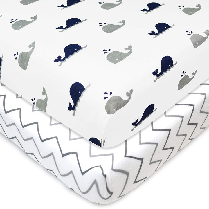 2 Pack 100% Natural Cotton Fitted Pack and Play Sheets 39" X 27" - Soft & Breathable Pack N Play Sheets for Playard & Mini Crib Mattress, White, for Boys & Girls