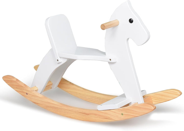Rocking Horse Wooden Ride on Toy for Kids Classic Design Rocking Horse with Pedal and Safe Backrest Fine Workmanship(Classic, Natural)