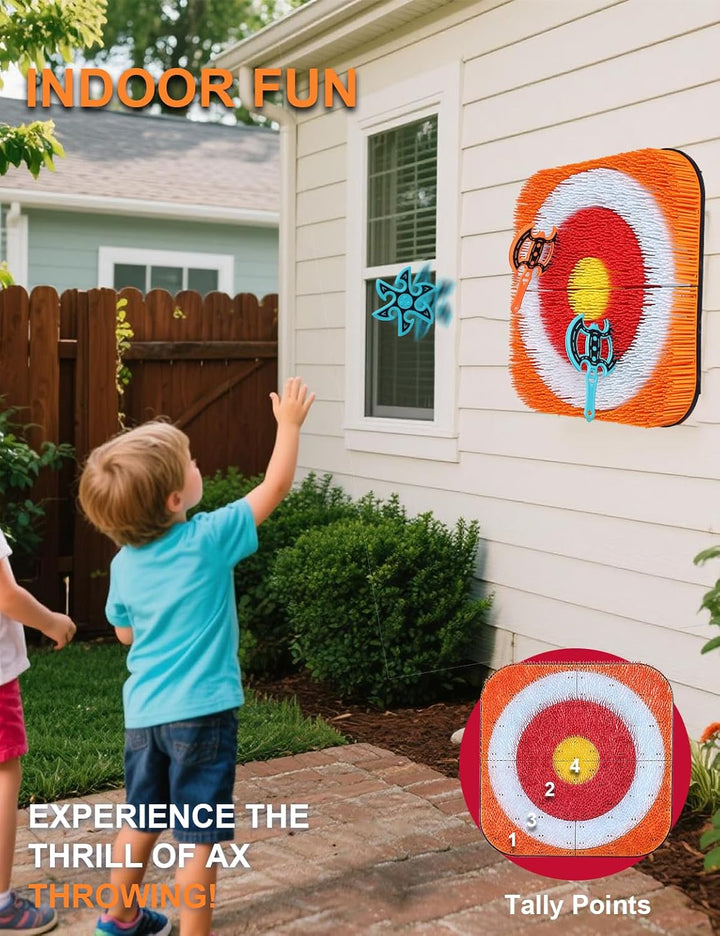 Axe Throwing Game for Backyard - 8 Throwing Axe & 8 Throwing Stars,24" Target,Foldable Stand,Yard & Outdoor Games for Adults and Family