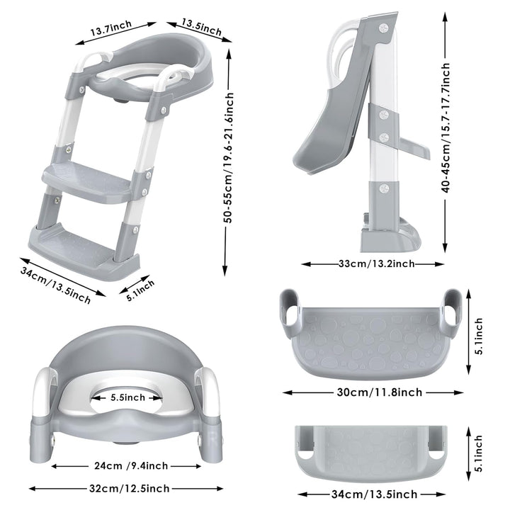 Potty Training Seat with Step Stool Ladder, Toddler Potty Training Toilet for Boys Kids, Potty Chair Adjustable Potty Seat for Toilet with Anti-Slip Wide Steps Splash Guard Safety Handles