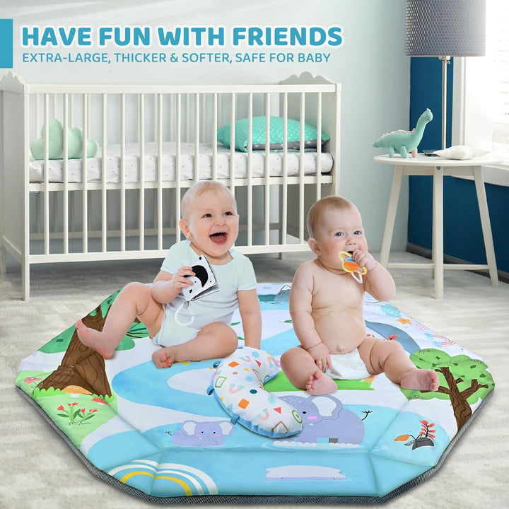 Baby Gym Play Mat, 8-In-1 Tummy Time Mat & Ball Pit with 6 Toys, Washable Baby Activity Play Mat for Visual, Hearing, Sensory, Motor Development, Baby Toys Gift for Toddler Infant 0-3-6-9-12 Months