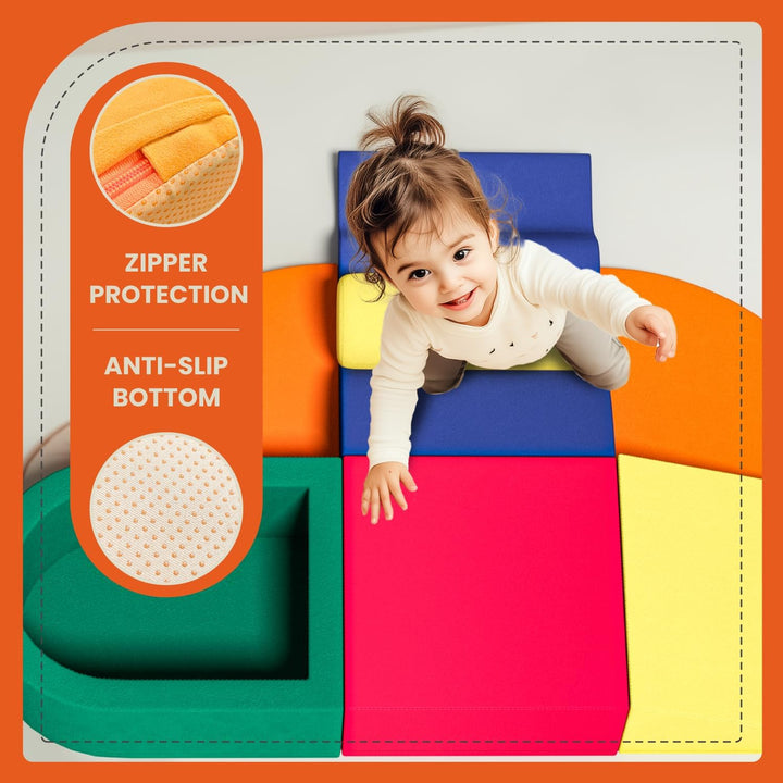 7 Piece Velvet Installation-Free Toddler Climbing Toys for Indoor Use, Foam Climbing Blocks for Toddlers 1-3, Soft Play Climbing Set