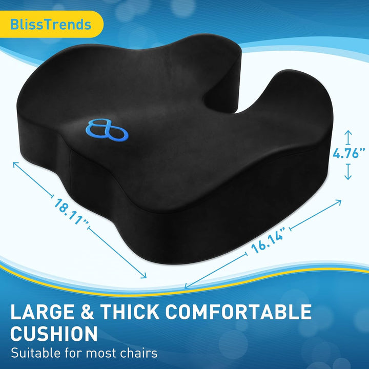 Seat Cushion,Thick Memory Foam Cushions for Office Chair, Car Seat, Airplane, Relieving Pressure Tailbone Sciatica Back Pain for Long Sitting Office Workers, Car Drivers 4.7In Thick Black