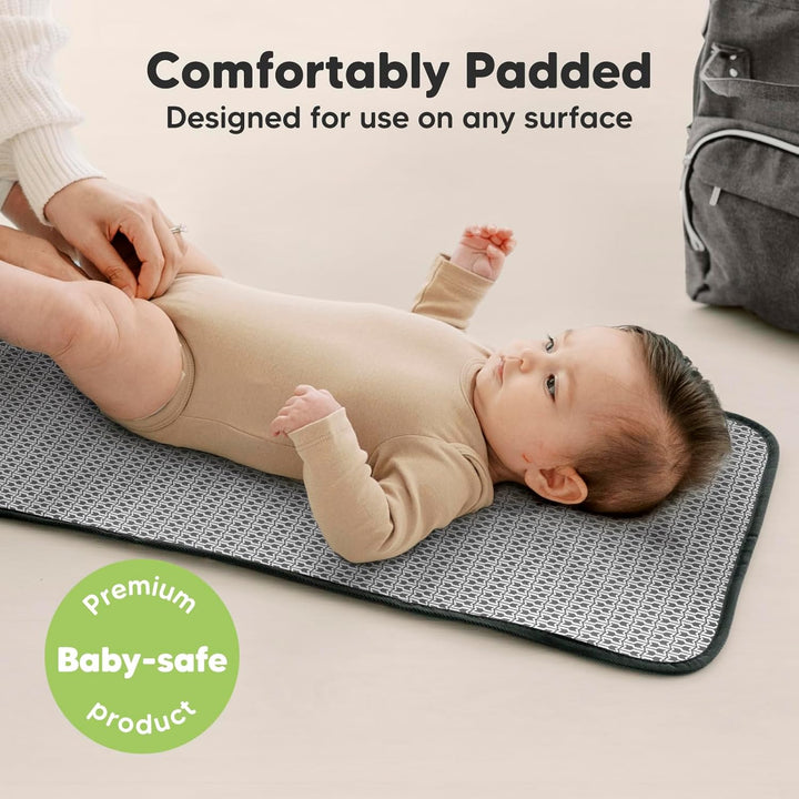 Portable Diaper Changing Pad, Easy Wipe Clean - Foldable Waterproof Baby Changing Mat for Diaper Bag, Compact, Lightweight, 25X13 Baby Changer Travel Essential, Machine Washable (Black Geo)