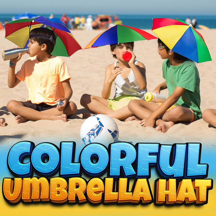 Umbrella Hat Pack of 2 - Colorful Party Hats - 20 Inch, Hands Free, Funny Rainbow Colorful Beach Party Hats, Adjustable Size Fits All Ages, Kids, Men & Women